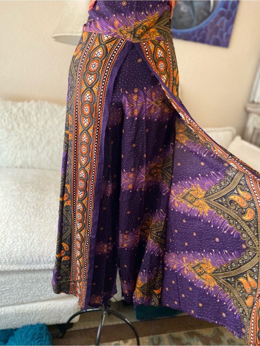 Tansy Bohemian Wide Leg Pants in Purple and Orange - Picture 8 of 13